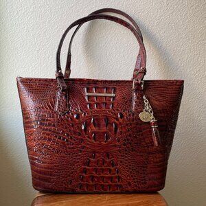 Brahmin Brown Bag Medium Asher Tote Pecan Melbourne Leather w/ Dust Bag + Tassel